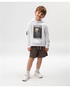 Шорты трикотажные для мальчика с поясом на резинке из органического хлопка коричневые Gulliver