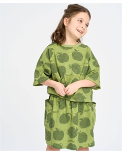 Футболка с коротким рукавом для девочки зеленая оверсайз с принтом Button blue