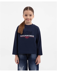 Лонгслив трикотажный с принтом синий для девочки Gulliver