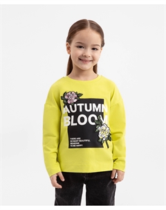 Лонгслив трикотажный с принтом и вышивкой жёлтый для девочки Gulliver