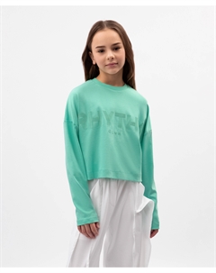 Лонгслив для девочки укороченный силуэта умеренный оверсайз мятный Gulliver