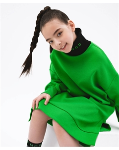 Платье оверсайз трикотажное с длинным рукавом зелёное для девочки Gulliver