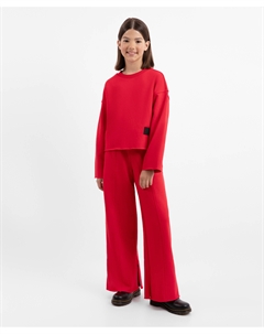 Брюки свободные из футера с разрезами красные для девочки Gulliver