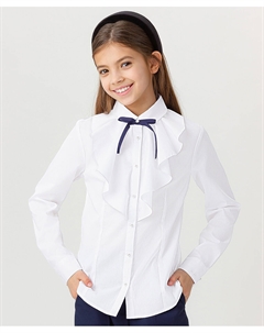 Блузка белая приталенная с жабо и бантом для девочки Button blue
