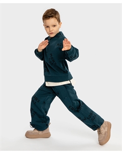 Брюки спортивные с регулировкой ширины брючин и принтом синие для мальчика Button blue