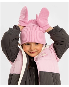 Варежки вязаные утепленные розовые для девочки Button blue