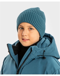 Шапка вязаная с отворотом синяя детская Button blue