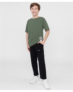 Брюки прямого кроя из трикотажа черные Button blue