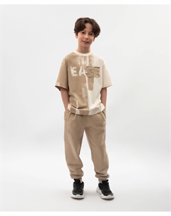 Брюки-джоггеры для мальчика из футера бежевые Gulliver