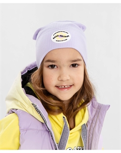 Шапка бини с подворотом сиреневая для девочки Button blue