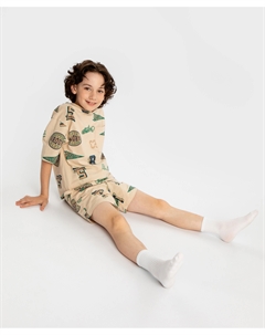 Пижама с шортами и футболкой с принтом бежевая для мальчика Button blue