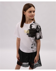 Футболка для девочки с крупным асимметричным принтом белая Gulliver