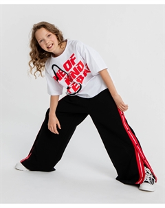 Брюки спортивные с лампасами и поясом черные для девочки Button blue