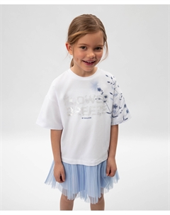 Платье с коротким рукавом детское комбинированное мультицвет с сеткой трикотажное Gulliver