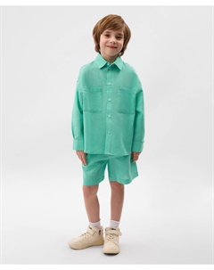 Шорты для мальчика льняные с поясом на резинке ментоловые Gulliver
