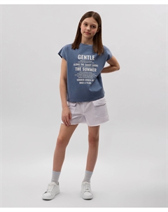 Шорты для девочки из денима с карманами-карго белые Gulliver