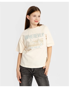 Футболка с коротким рукавом и принтом молочная для девочки Button blue