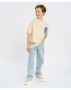 Футболка с коротким рукавом для мальчика молочная оверсайз с принтом Button blue