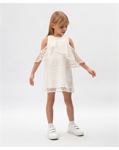 Платье детское белое А-силуэта из кружева Gulliver
