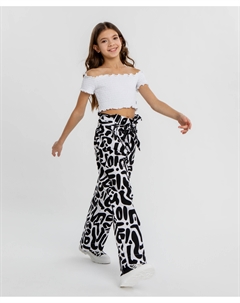 Брюки текстильные с принтом чёрно-белые для девочки Button blue