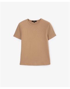 Футболка прилегающего силуэта из риба бежевая Glvr