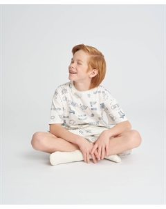 Пижама с футболкой оверсайз и шортами для мальчика белая с принтом Button blue