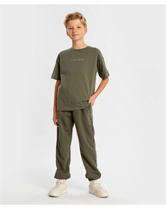 Джоггеры с поясом на резинке зеленые детские Button blue