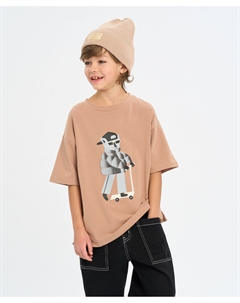 Футболка с коротким рукавом для мальчика оверсайз коричневая с принтом Button blue