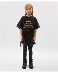 Платье детское трикотажное серое с коротким рукавом прямое с эффектом варки Gulliver