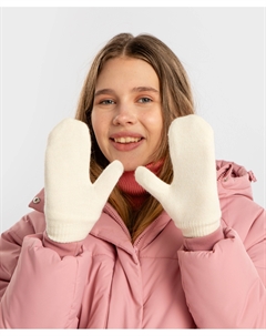 Варежки вязаные утепленные молочные детские Button blue