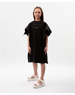 Платье детское трикотажное с коротким рукавом прямого кроя с текстильными воланами черное Gulliver