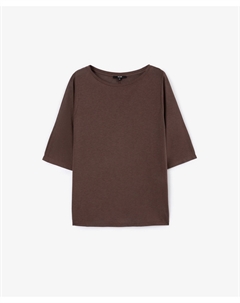 Футболка силуэта умеренный оверсайз из тонкого трикотажа коричневая Glvr