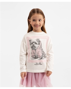 Лонгслив с крупным декором молочный для девочки Gulliver