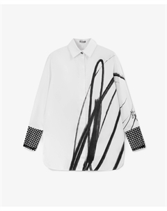 Рубашка текстильная удлинённая с монопринтом белая для девочки Gulliver