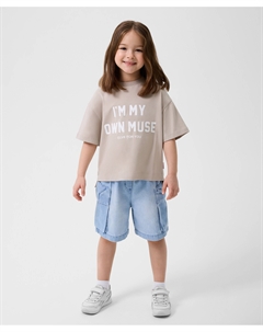 Шорты с карманами-карго из денима для девочки голубые Gulliver