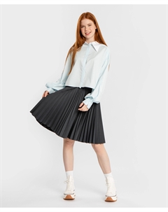 Блузка укороченная с белым воротником голубая Button blue