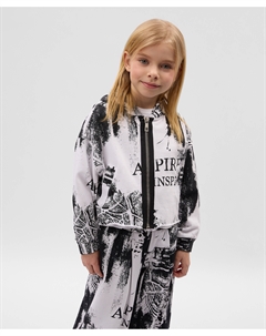 Толстовка для девочки из футера распашная чёрно-белая Gulliver