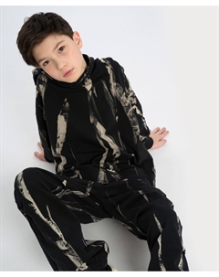 Худи детское черное оверсайз с капюшоном и окрашиванием тай дай Button blue