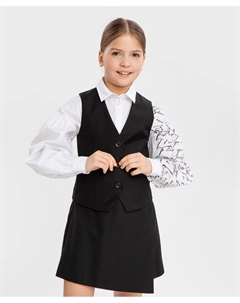 Жилет полуприталенный с резинкой на спинке черный для девочки Button blue