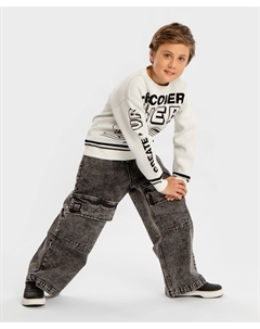 Джинсы трубы Baggy с огромными карманами на коленях серые детские Button blue