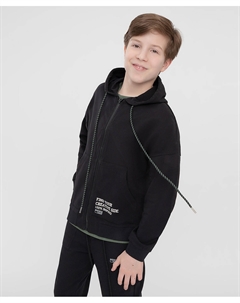 Толстовка спортивная на молнии с капюшоном и карманом-кенгуру черная Button blue