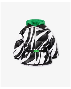 Куртка зимняя на искусственном пуху с принтом чёрно-белая для девочки Gulliver