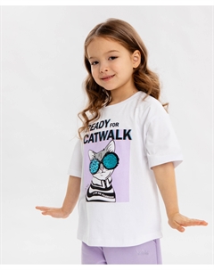 Футболка оверсайз с анималистичным принтом белая для девочки Button blue