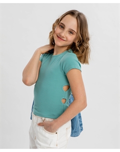 Футболка с перфорацией зелёная для девочки Button blue