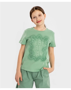 Футболка с коротким рукавом и объемным принтом зеленая для девочки Button blue