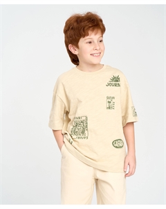 Футболка с коротким рукавом для мальчика оверсайз молочная с принтом Button blue