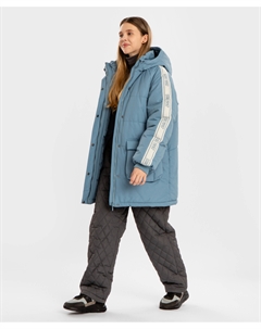 Куртка зимняя удлиненная с капюшоном и большими карманами синяя для девочки Button blue