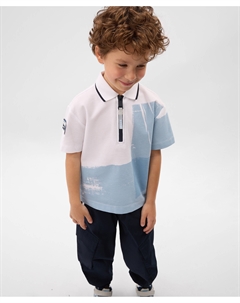 Поло с коротким рукавом для мальчка с принтом из пике белое Gulliver