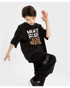 Футболка с коротким рукавом и металлизированным принтом черная для мальчика Button blue