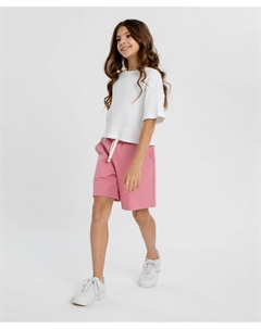 Шорты базовые с поясом на резинке розовые для девочки Button blue